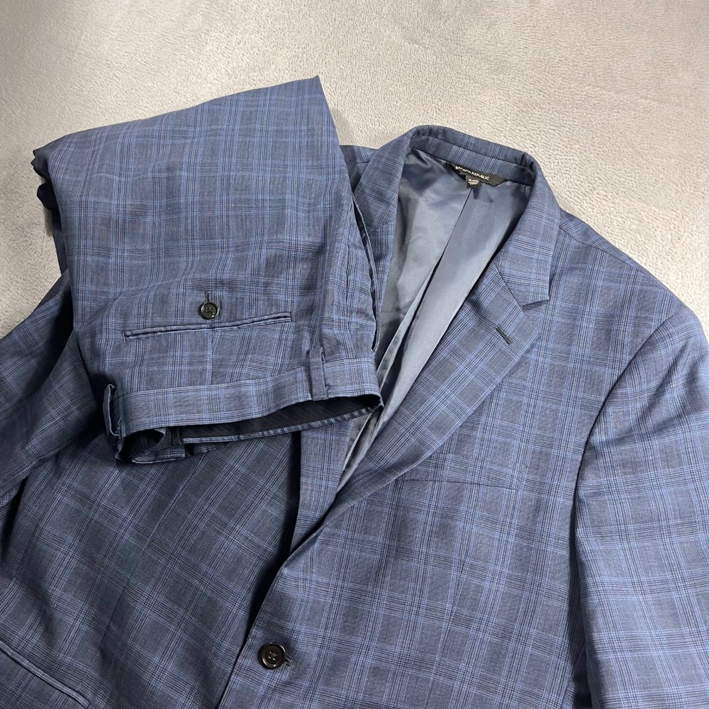 Banana Republic Slim Fit Suit 44R 35x30 Blue Plaid Marlane Italian Wool Mens